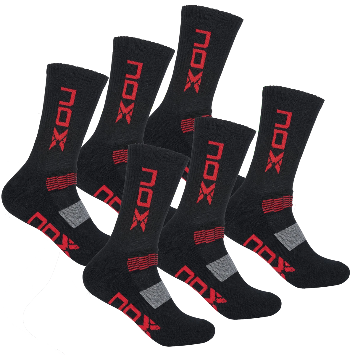Bolsa 6 pares (2 Uds/Par) - Pack calcetines técnicos MEDIA CAÑA negro/rojo - NOXAllBolsas/Cajas MKP